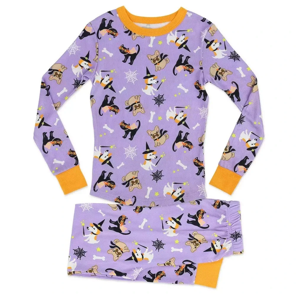 FREE 2 DREAM LITTLE GIRL HALLOWEEN PAJAMA SET Size 4 PURPLE WITH DOG / CAT PRINT
